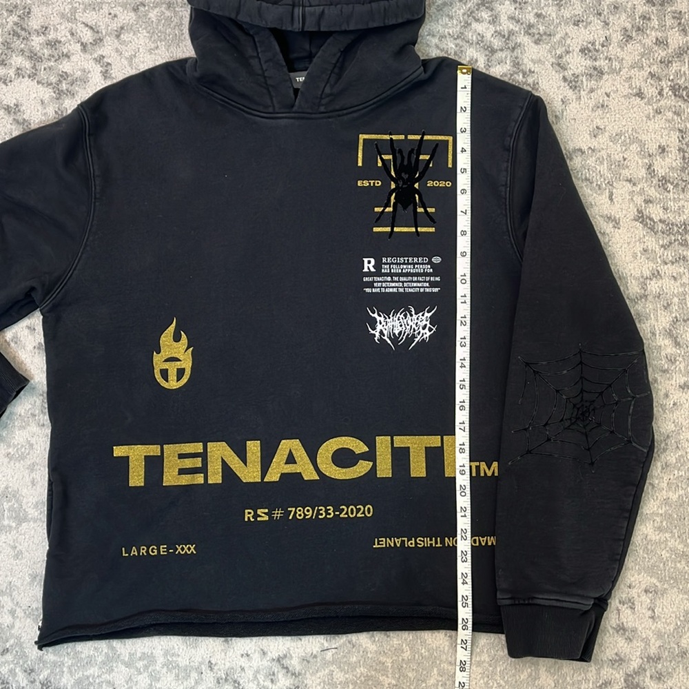 TENACITI Spider Black Hoodie 100% COTTON METALLIC GOLD VELVET SPIDER MENS SZ LG - Picture 13 of 16